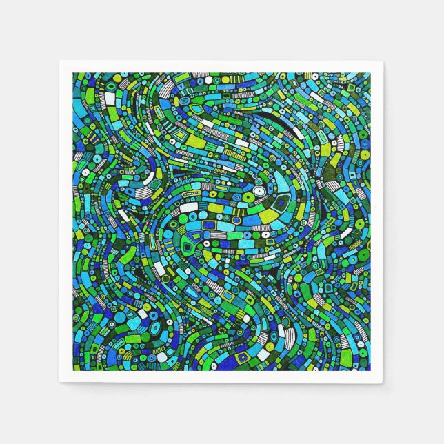 Servilleta De Papel Abstract Design Blue Green Waves Shapes (Anverso)