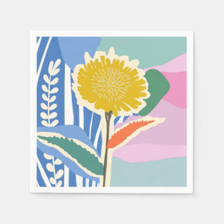 Servilleta De Papel Abstract Floral Dandelion Color Blocks Modern 