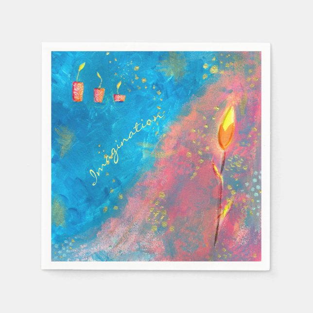 Servilleta De Papel Abstract paint blue sea candles vivid colours  (Anverso)