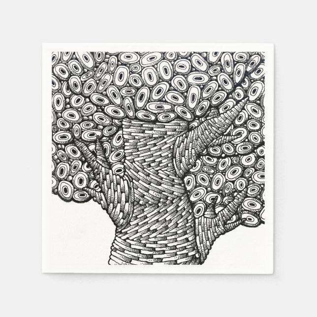 Servilleta De Papel Abstract Tree Drawing Oval Shapes Design (Anverso)