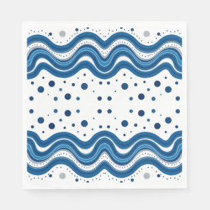 Servilleta De Papel Abstracto marroquí blanco y azul con líneas ondula