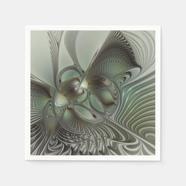Servilleta De Papel Abstracto Olive Sage Green Grey Fractal Art Fantas (Anverso)