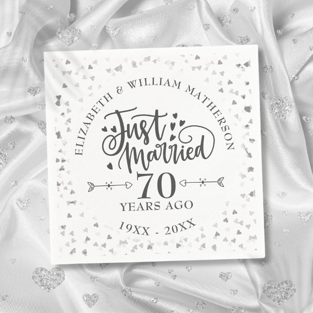 Servilleta De Papel Acaban de casarse 70º aniversario de boda (Just Married 70th Wedding Anniversary Napkins)