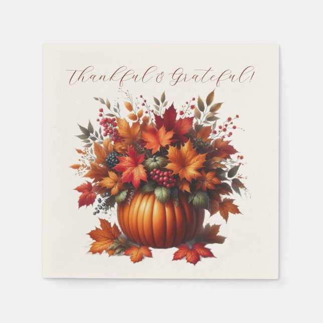Servilleta De Papel Acción de Gracias- Calabaza con hojas caídas (Anverso)
