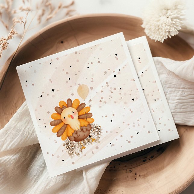 Servilleta De Papel Acción de Gracias en Baby Shower en Little Turkey (Little Turkey baby shower Thanksgiving napkins with turkey design, warm autumn colors, and seasonal )