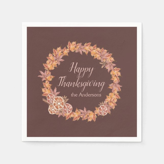 Servilleta De Papel Acción de Gracias Personalizada | Hojas de cascada (Anverso)