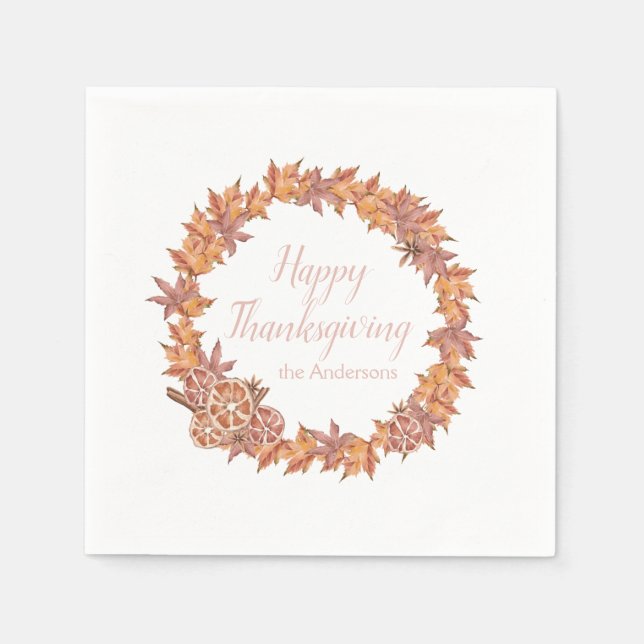 Servilleta De Papel Acción de Gracias Personalizada | Hojas de cascada (Anverso)