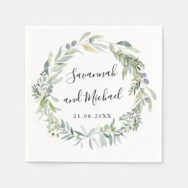 Servilleta De Papel Aceite de oliva pintado delgado y hojas monograma 