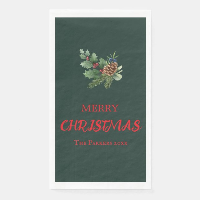 Servilleta De Papel Aceite rústico con bayas rojas y cono de pino (Anverso)