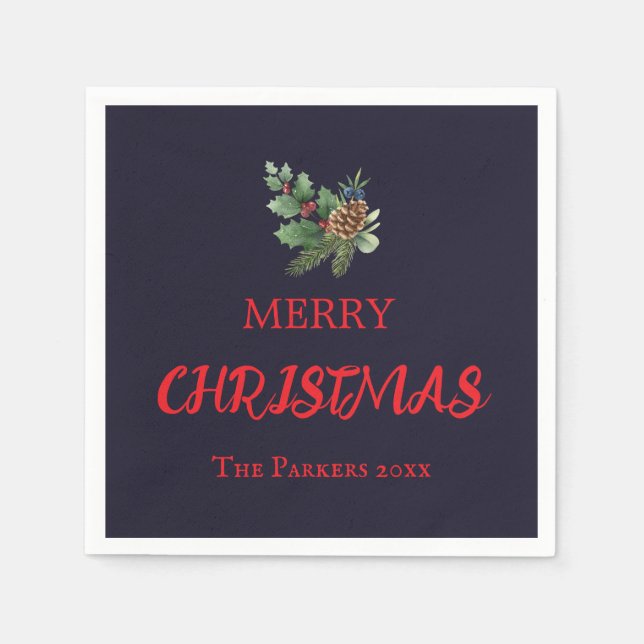 Servilleta De Papel Aceite rústico con bayas rojas y cono de pino (Anverso)