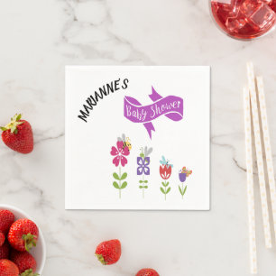 Servilleta De Papel Acento del nombre del baby shower de flores y bich