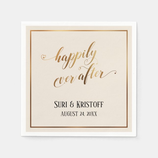 Servilleta De Papel Acento dorado Happily Ever After Corazones Script  (Anverso)