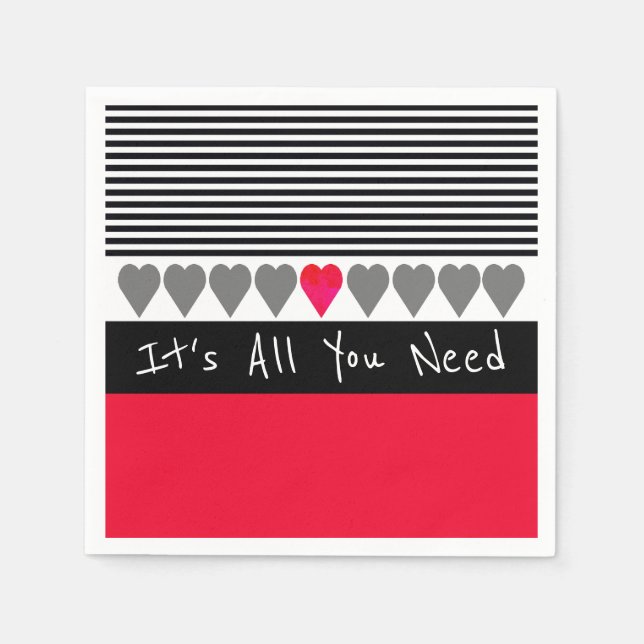 Servilleta De Papel Acentuado en el corazón rosa y rojo (Anverso)