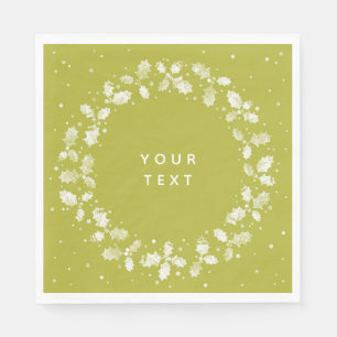 Servilleta De Papel Acid Green Hand Printed Holly Wreath Navidades