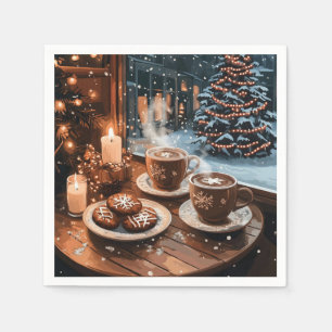 Servilleta De Papel Acogedor café de invierno con café caliente y gall