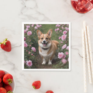 Servilleta De Papel "Acompañante encantador: Un Corgi en un Jardín ros