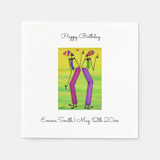 Servilleta De Papel Acuarela Alegría y Felicidad del Arte Africano (Anverso)