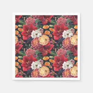 Servilleta De Papel Acuarela Amarilis Rojo y Crisantemo Floral