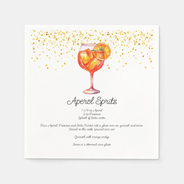 Servilleta De Papel Acuarela Aperol Spritz Personalizado Cocktail Rece (Anverso)