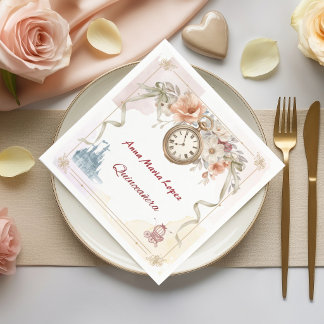 Servilleta De Papel Acuarela arcoíris tema de Cenicienta quinceañera