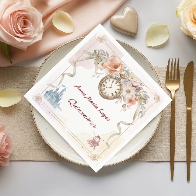 Servilleta De Papel Acuarela arcoíris tema de Cenicienta quinceañera (Subido por el creador)