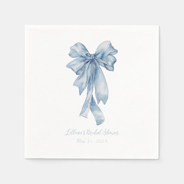 Servilleta De Papel Acuarela Azul Bow Bridal Shower Napkins (Anverso)