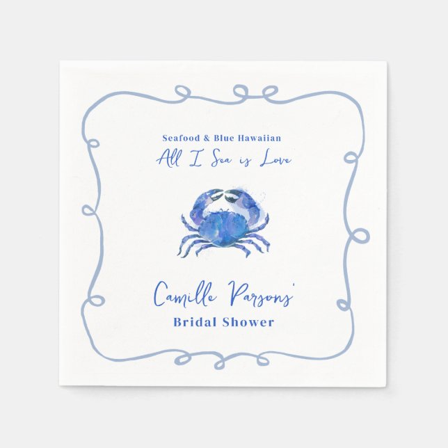 Servilleta De Papel Acuarela Azul Cangrejo Doodle Frame Ducha de novia (Anverso)