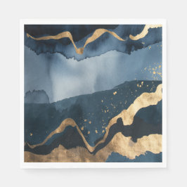 Servilleta De Papel Acuarela azul con destellos dorados