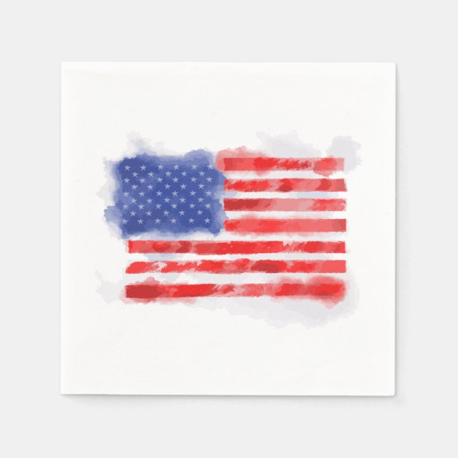 Servilleta De Papel Acuarela Bandera Americana para Veteranos y Patrio (Anverso)