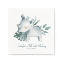 Acuarela Bebé Rhinoceros Cumpleaños tropical