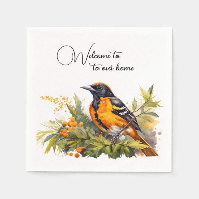 Servilleta De Papel Acuarela Bienvenido Baltimore Oriole (Anverso)