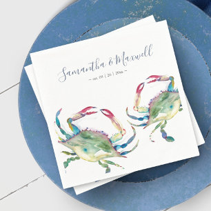 Servilleta De Papel Acuarela Blue Crab Beach Boda Personalizada Na