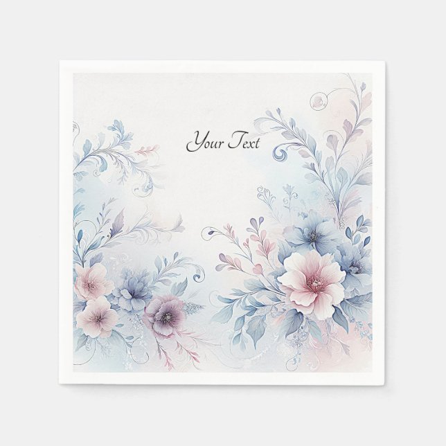 Servilleta De Papel Acuarela Blue Pink Floral Napkins (Anverso)