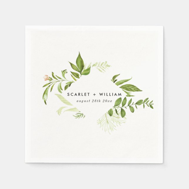 Servilleta De Papel Acuarela Boda de follaje verde salvaje Napkin (Anverso)