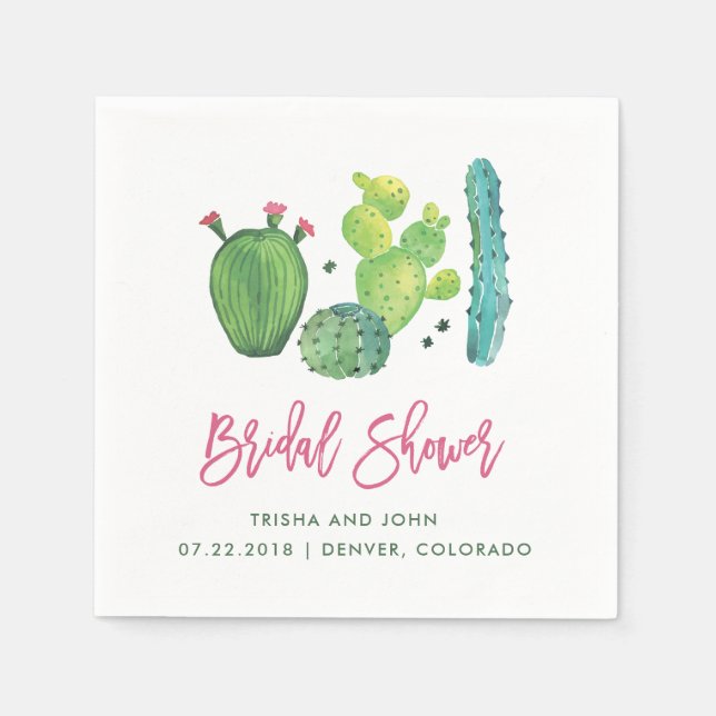 Servilleta De Papel Acuarela Boho Cactus Bridal Shower Napkin (Anverso)