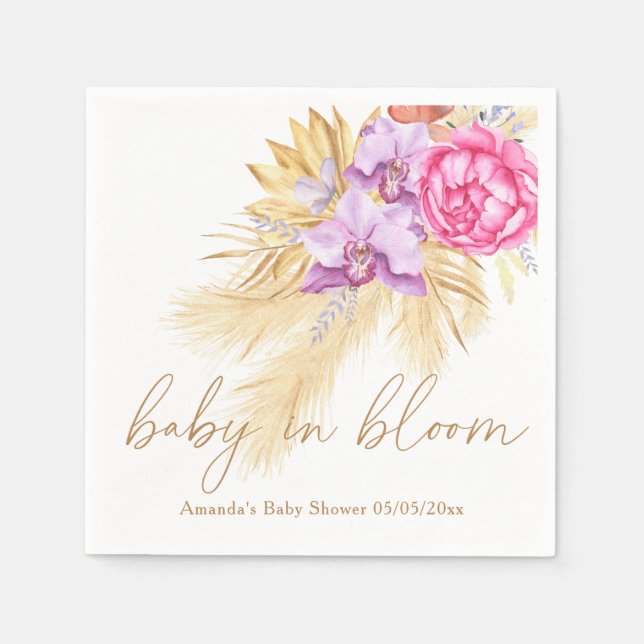 Servilleta De Papel Acuarela boho hierba pampas - Baby shower (Anverso)
