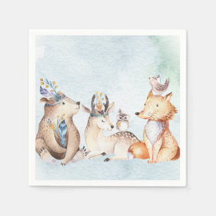 Servilleta De Papel Acuarela Boho Oso Animales Rústicos Baby Shower