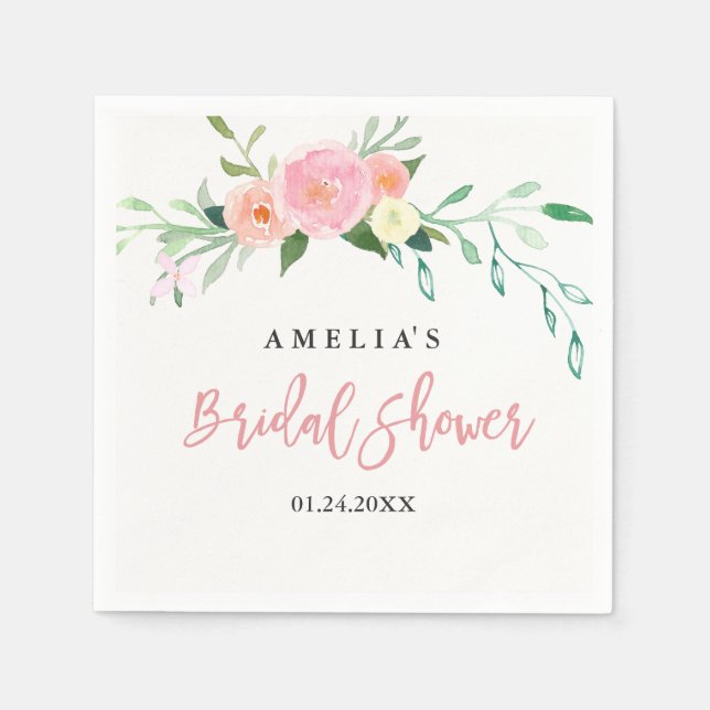 Servilleta De Papel Acuarela Botánica Floral Bridal Ducha Napkin (Anverso)