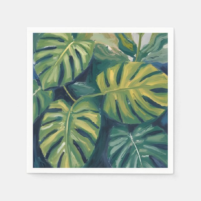 Servilleta De Papel Acuarela Botánica Hojas de Monstera (Anverso)