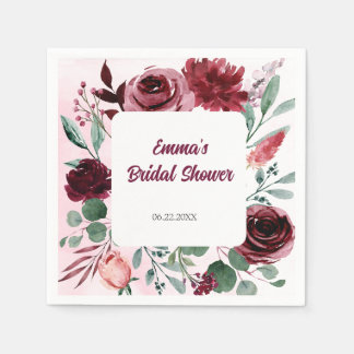 Servilleta De Papel Acuarela Burgundy Flor Panel Brillante