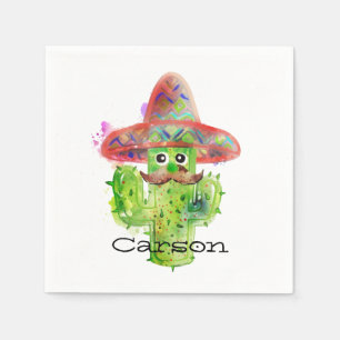 Servilleta De Papel Acuarela Cactus Art Mustache Sombrero NOMBRE OJOS