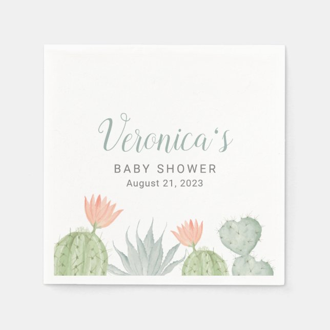 Servilleta De Papel Acuarela Cactus Napkin | Cactus Baby Shower (Anverso)