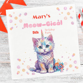 Servilleta De Papel Acuarela Caticorn Meow-Gical Cumpleaños