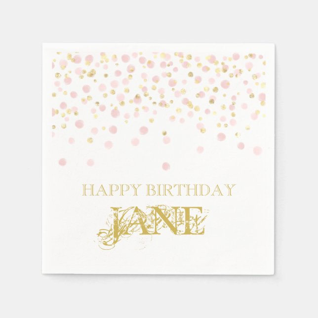 Servilleta De Papel Acuarela Confetti Happy Birthday Name Elegant (Anverso)