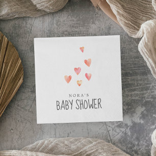 Servilleta De Papel Acuarela Corazones Chica Baby Shower Napkins