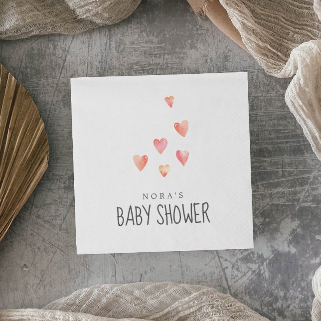 Servilleta De Papel Acuarela Corazones Chica Baby Shower Napkins (Subido por el creador)