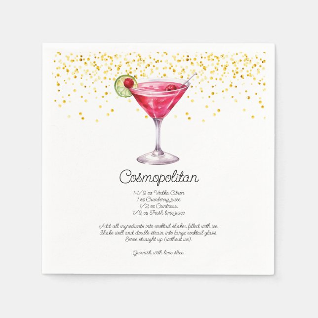Servilleta De Papel Acuarela Cosmopolitan Personalizado Cocktail Recet (Anverso)