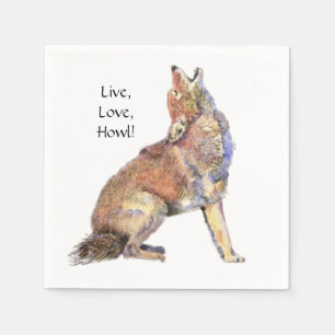 Servilleta De Papel Acuarela Coyote Live, Love, Howl Fun Life Cita