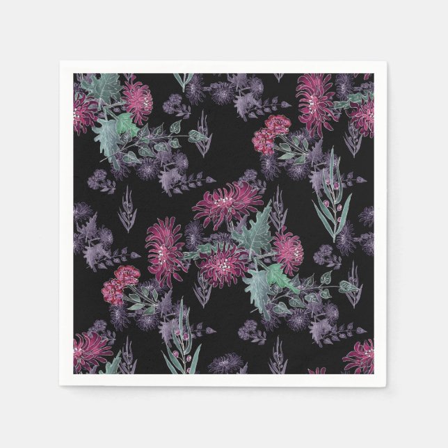 Servilleta De Papel Acuarela Crisantemas flores tinta floral (Anverso)