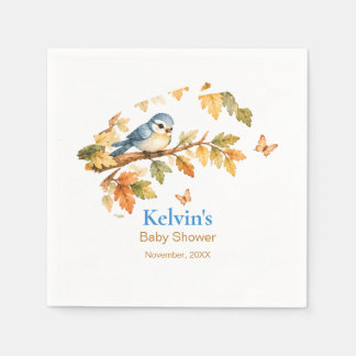 Servilleta De Papel Acuarela de aves otoñales y hojas de otoño en el b